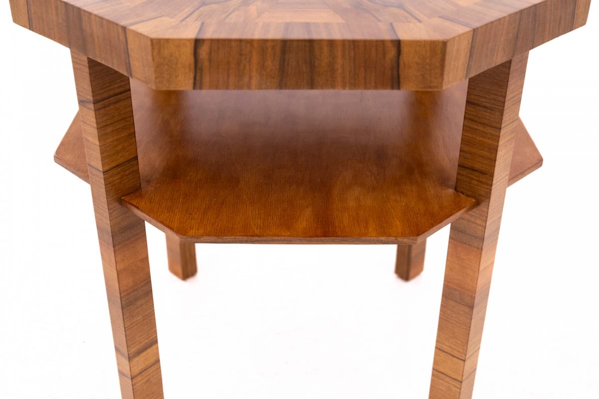 Brązowy okrągły stolik Art Deco, Polska, lata 50. - 50253