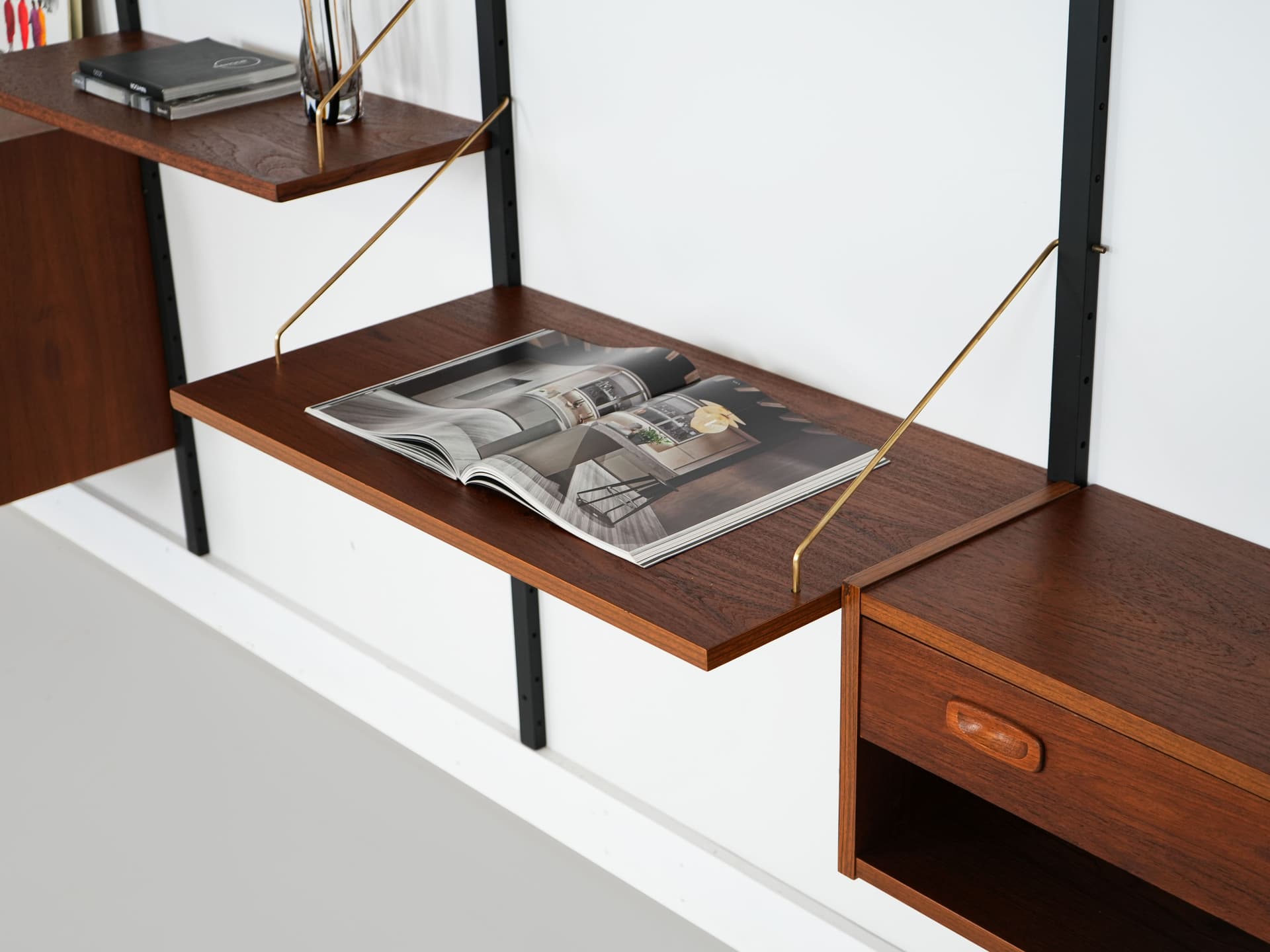 Wall System Shelving Unit, dark brown teak, Denmark, 1960s. - 58700
