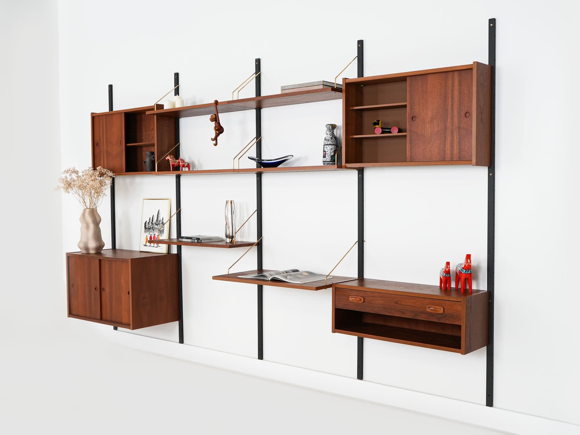 Wall System Shelving Unit, dark brown teak, Denmark, 1960s. - 58698