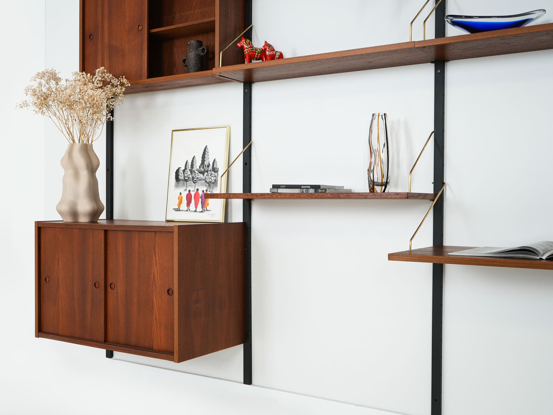 Wall System Shelving Unit, dark brown teak, Denmark, 1960s. - 58702