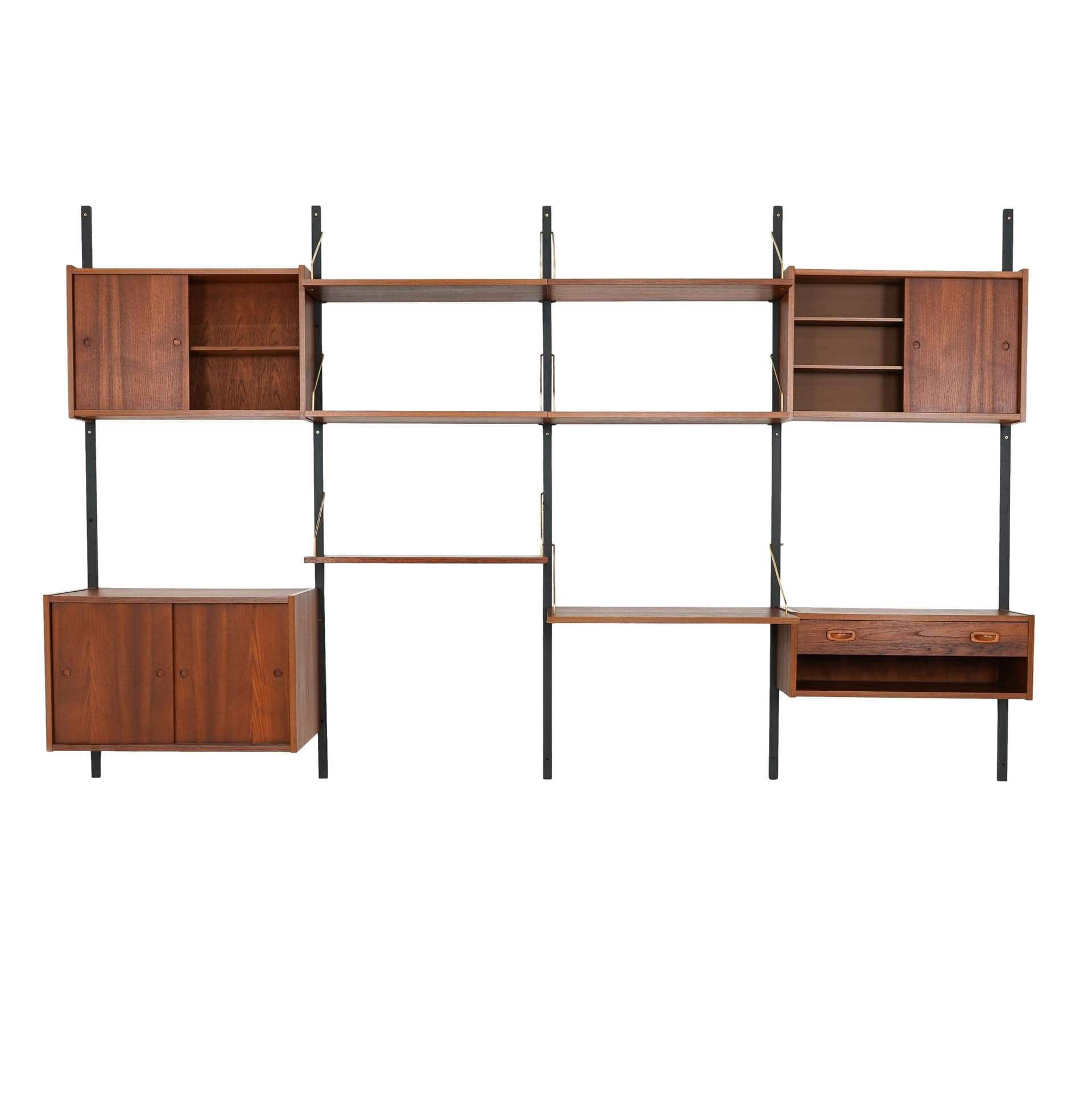 Wall System Shelving Unit, dark brown teak, Denmark, 1960s.