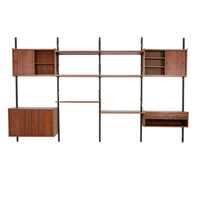 Wall System Shelving Unit, dark brown teak, Denmark, 1960s. - DIMENSION