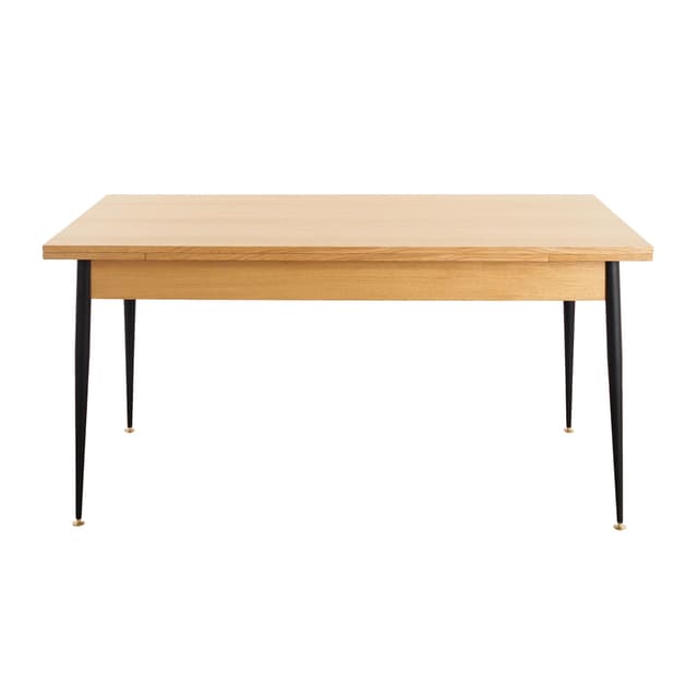 Extending dining table, light brown oak, black metal, brass, Italy, 1980s. - DIMENSION