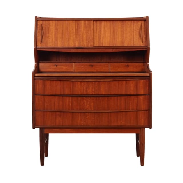 Secretary desk, brown teak, Denmark, 1970s. - DIMENSION