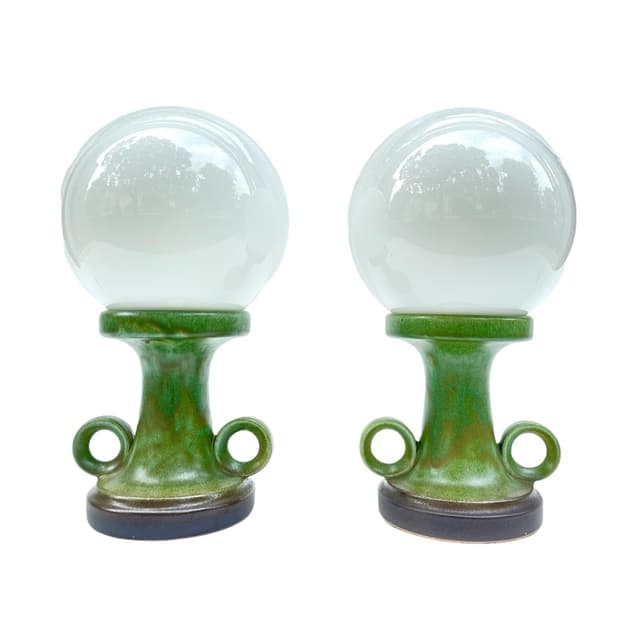 Pair of table lamps, pea green, ceramics, 1970s - DIMENSION
