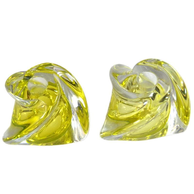 Cytrynowo-zielone świeczniki kryształowe, Val St Lambert, Belgia, lata 60. - 5299