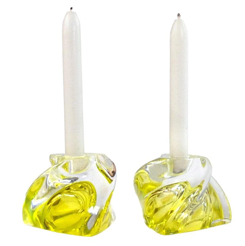 Cytrynowo-zielone świeczniki kryształowe, Val St Lambert, Belgia, lata 60. - 5298