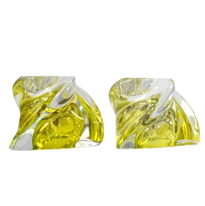 Cytrynowo-zielone świeczniki kryształowe, Val St Lambert, Belgia, lata 60. - 5300