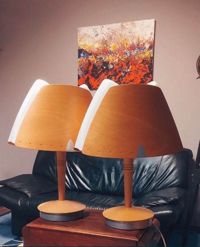 Table lamp Lucid, light brown plywood, by S. Eriksen, Denmark, 1970s. - 59160