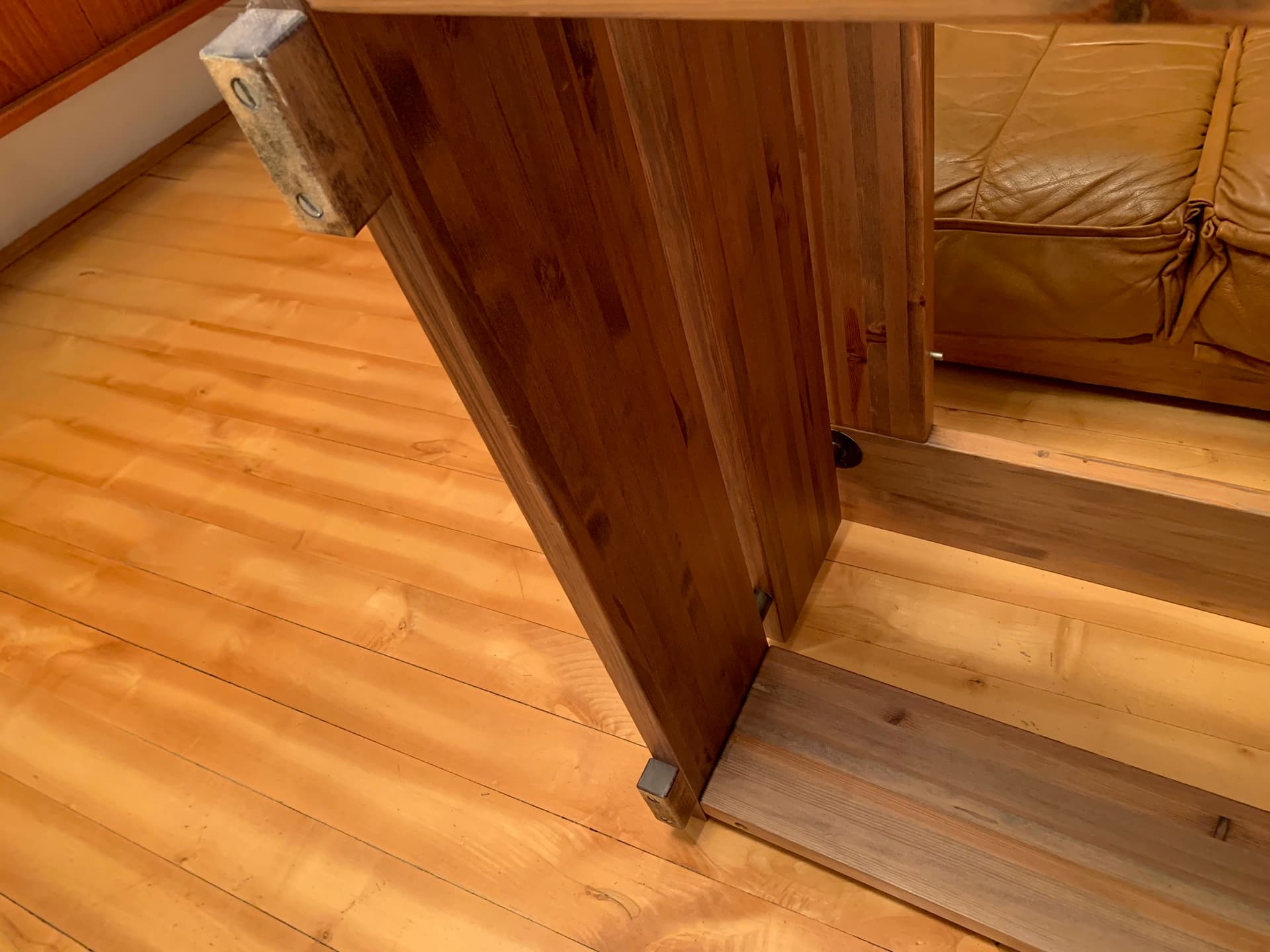 Coffee table, brown pine, smoked glass, Hämeen Kalustaja, Finland, 1970s. - 59214