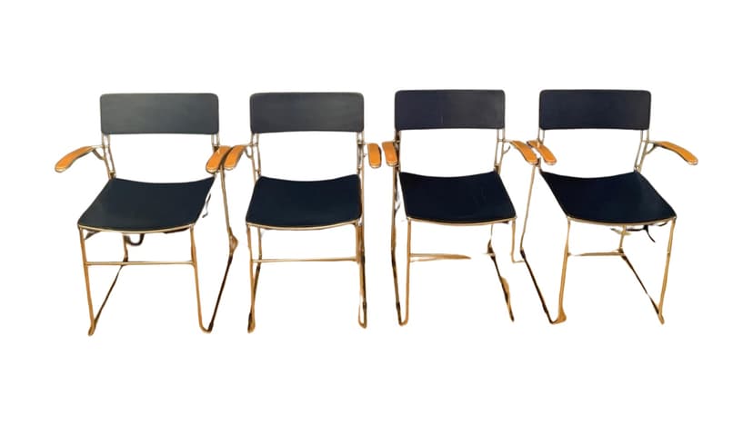 Zestaw czterech krzeseł Sultana, skóra naturalna granatowa, buk, stal chromowana, Arrben, Włochy, lata 70.