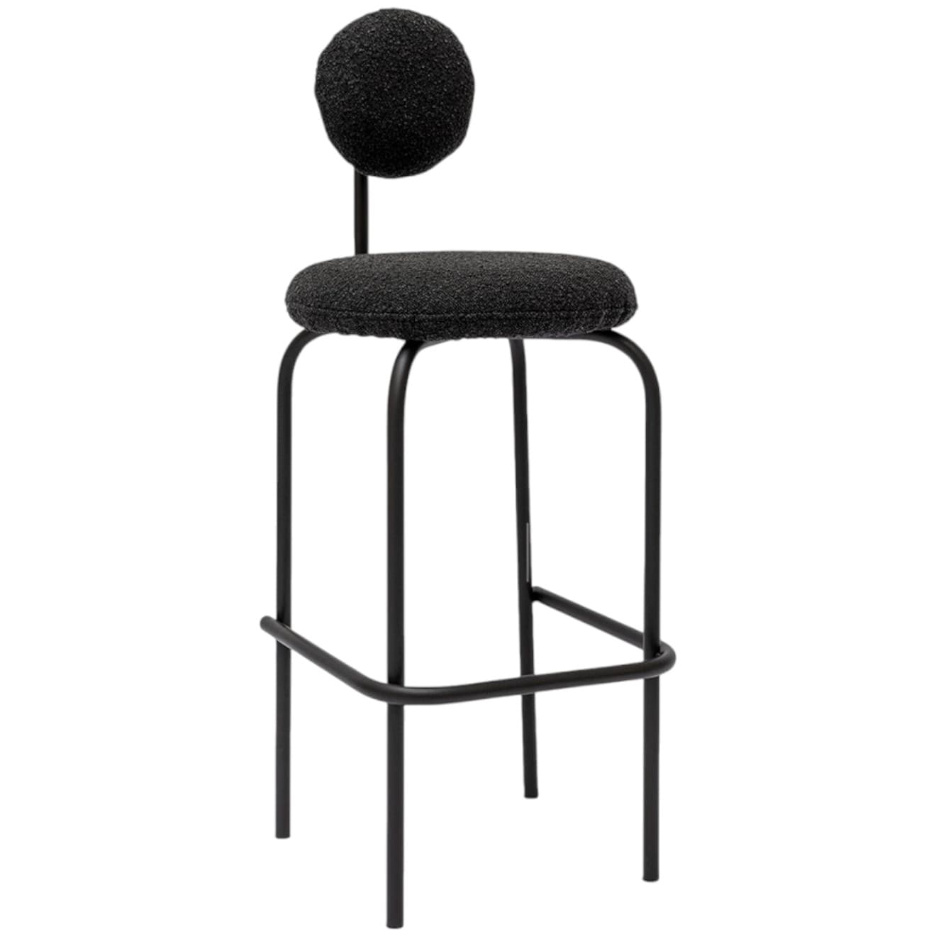Black Boucle Bar Stool with Steel Legs, Poland, 1980s
