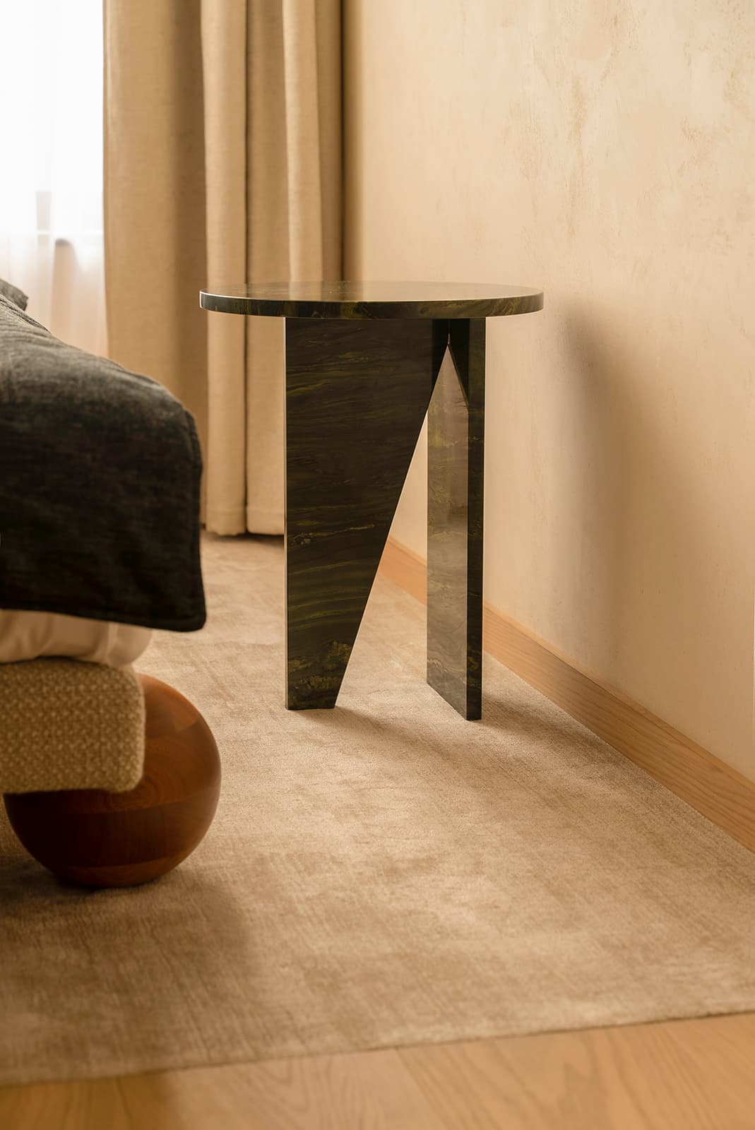 Side table Ø40x50 cm Verde Dorato marble green, contemporary, no brand - 61220