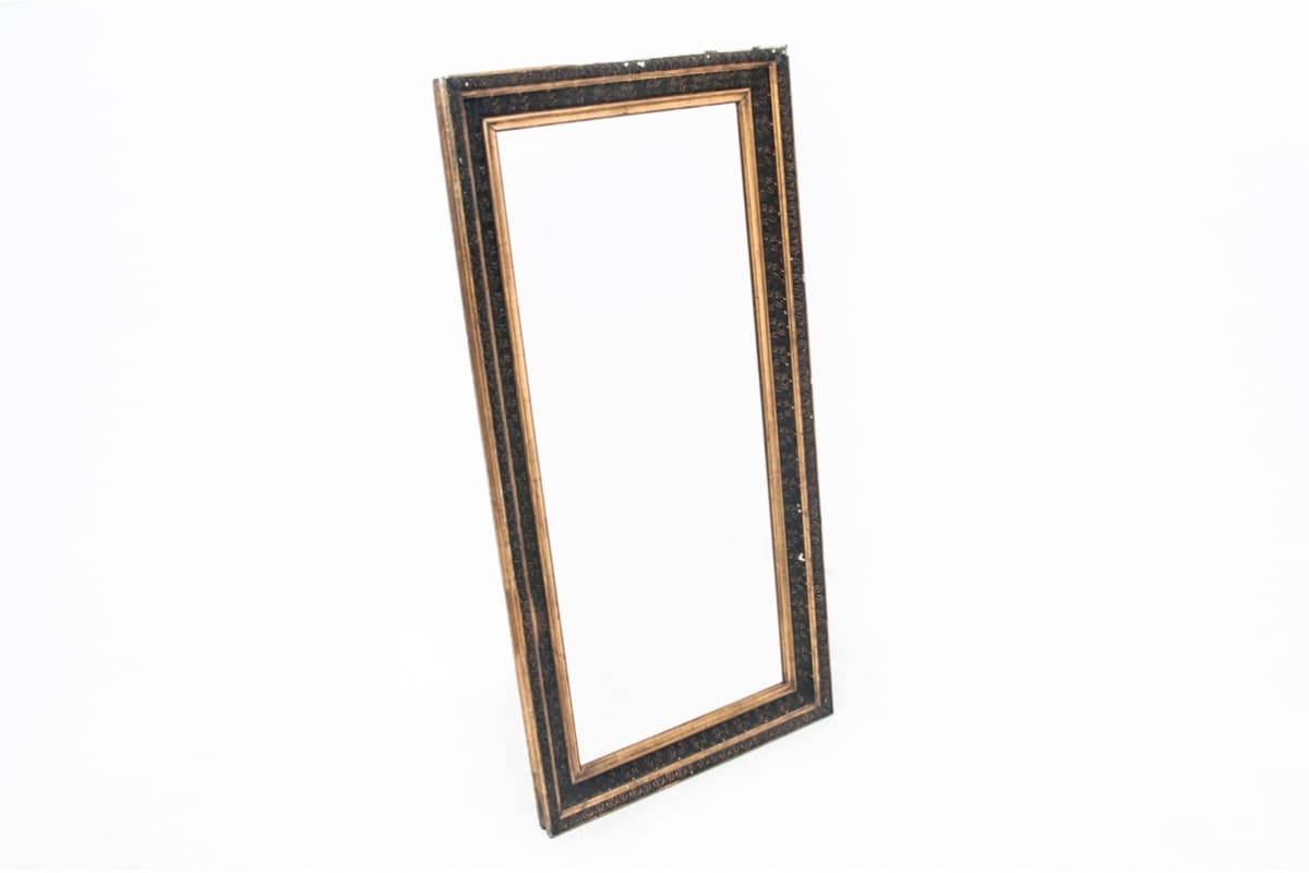 Dark Brown Wooden Framed Mirror with Gold Accents, Western Europe, Early 20th Century - 50256