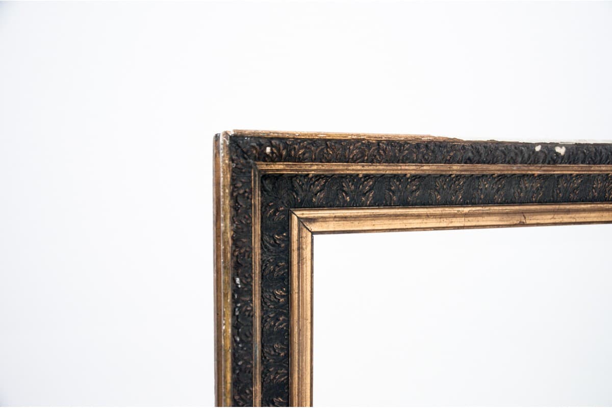 Dark Brown Wooden Framed Mirror with Gold Accents, Western Europe, Early 20th Century - 50257