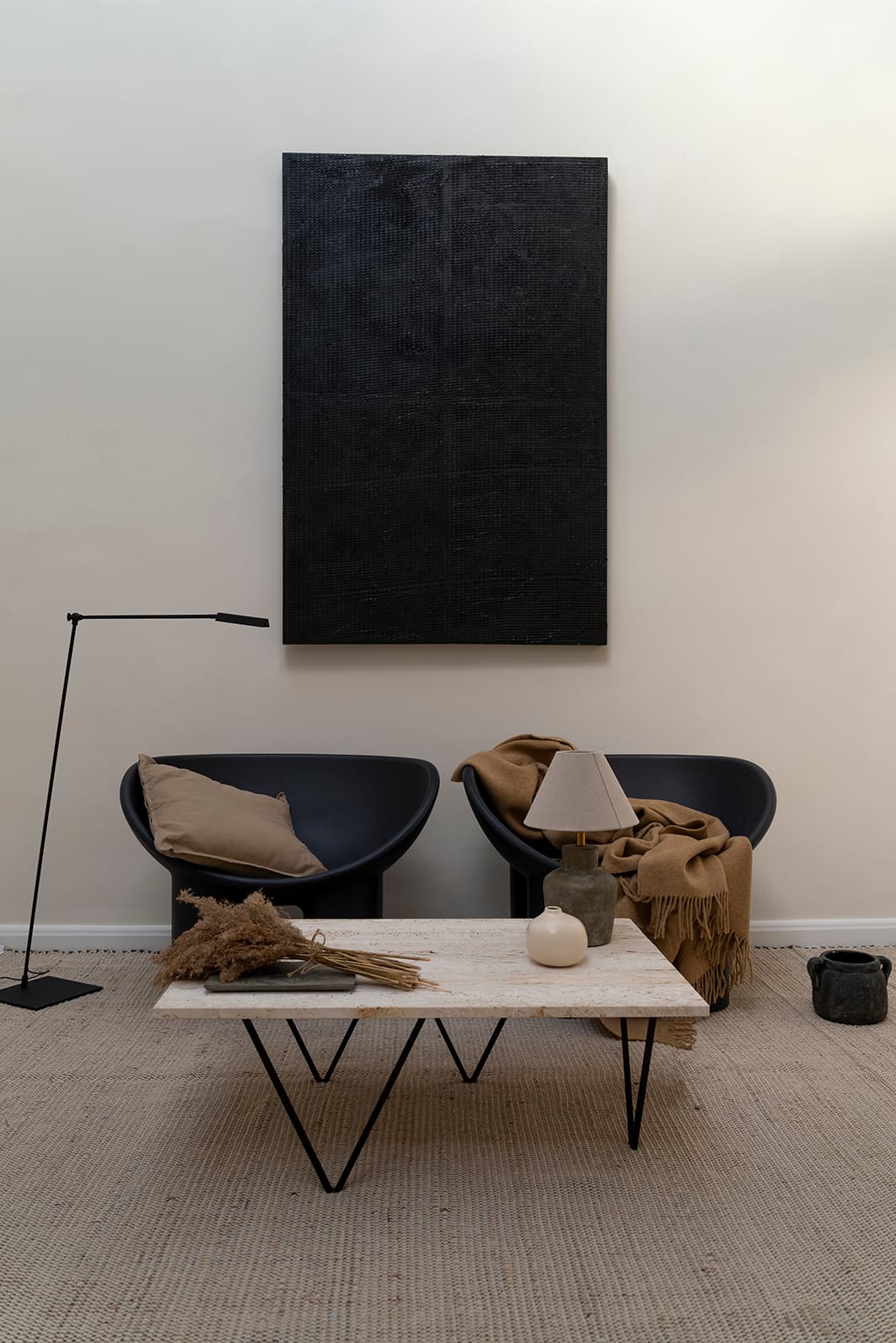 Black Minimalist Coffee Table with Marble Top, Poland, 2020s - 62727