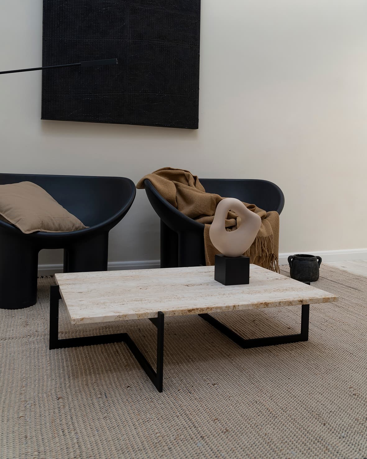 Beige Travertine Coffee Table, Minimalist, 2020s - 62733