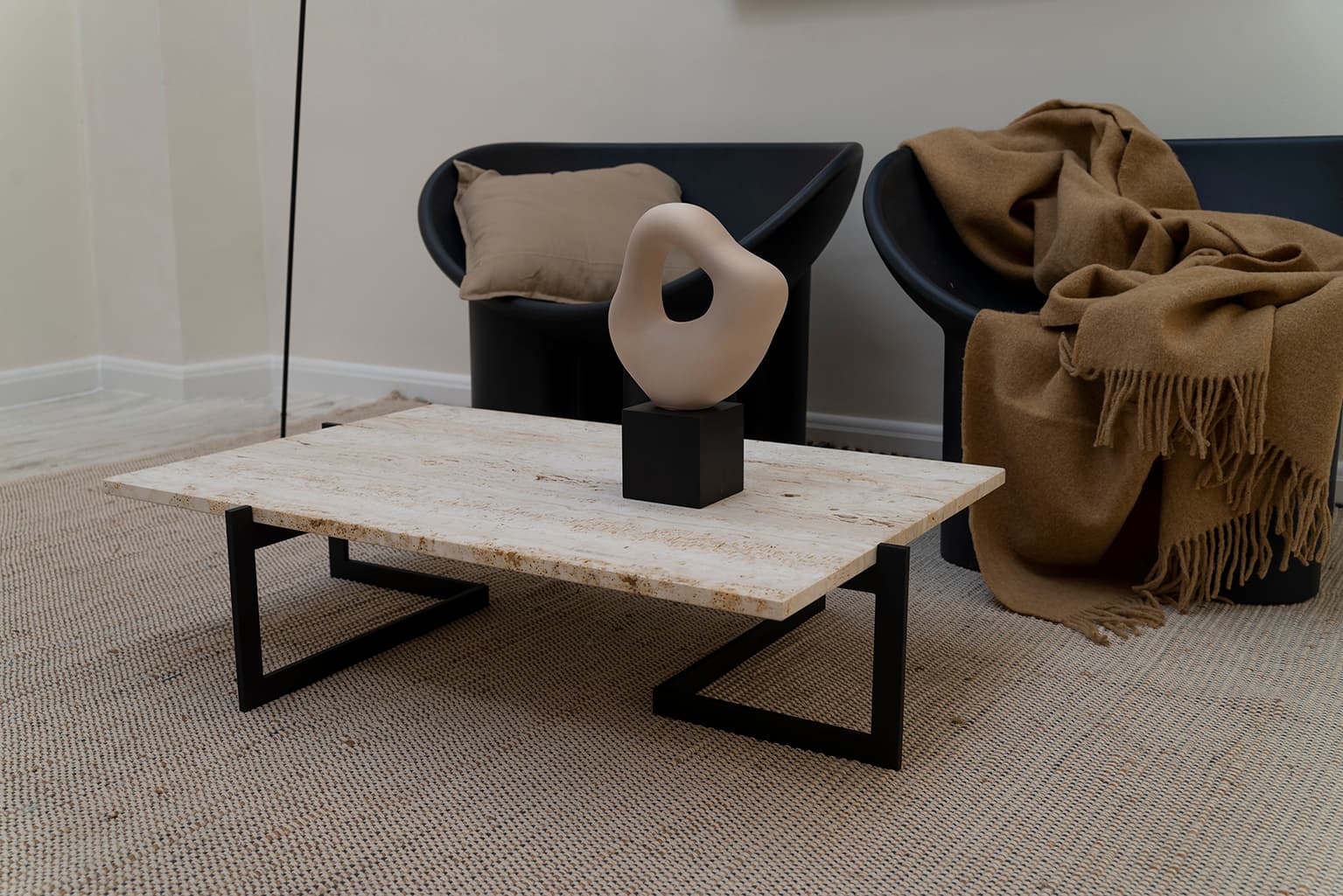 Beige Travertine Coffee Table, Minimalist, 2020s - 62734