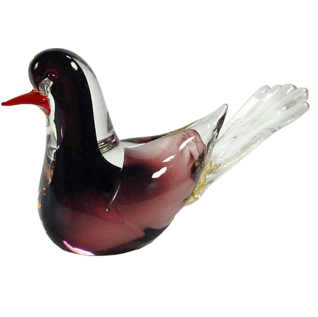 Szklany ptaszek z zatopionymi złotymi drobinkami, Murano, Włochy, lata 60. - WYMIARY