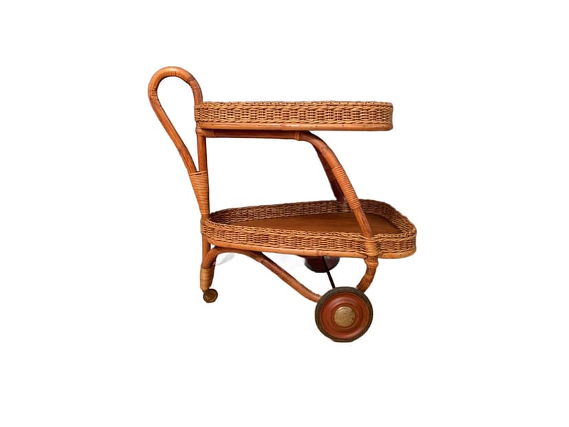 Bar cart, light brown bamboo, Italy, 1950s.