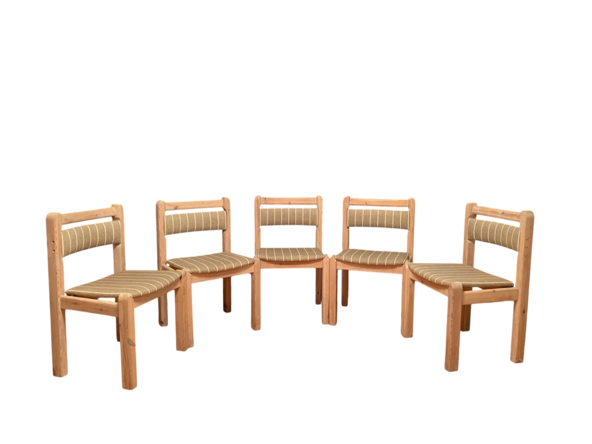 Zestaw pięciu krzeseł, oliwkowy, wełna, sosna, Thorsø Stolefabrik, Dania, lata 70. - 61077