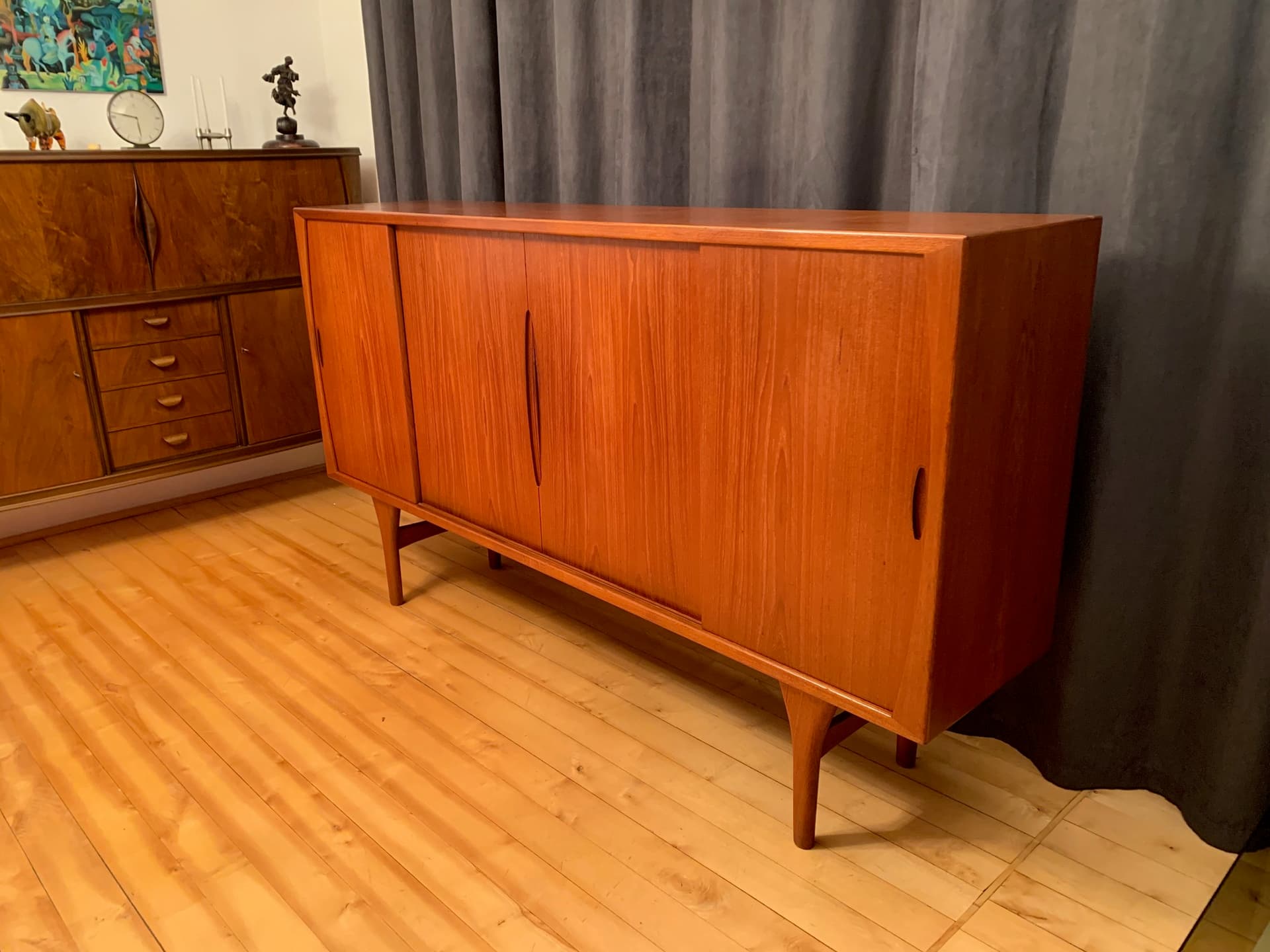 Highboard, teak dąb, proj. H. Kjaernulf, Bruno Hansen, Dania, lata 60. - 59710