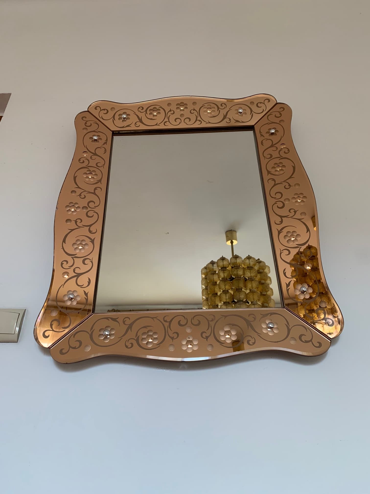 Wall mirror, Cristal Arte, golden glass, Pietro Chiesa style, Italy, 1950s. - 59723