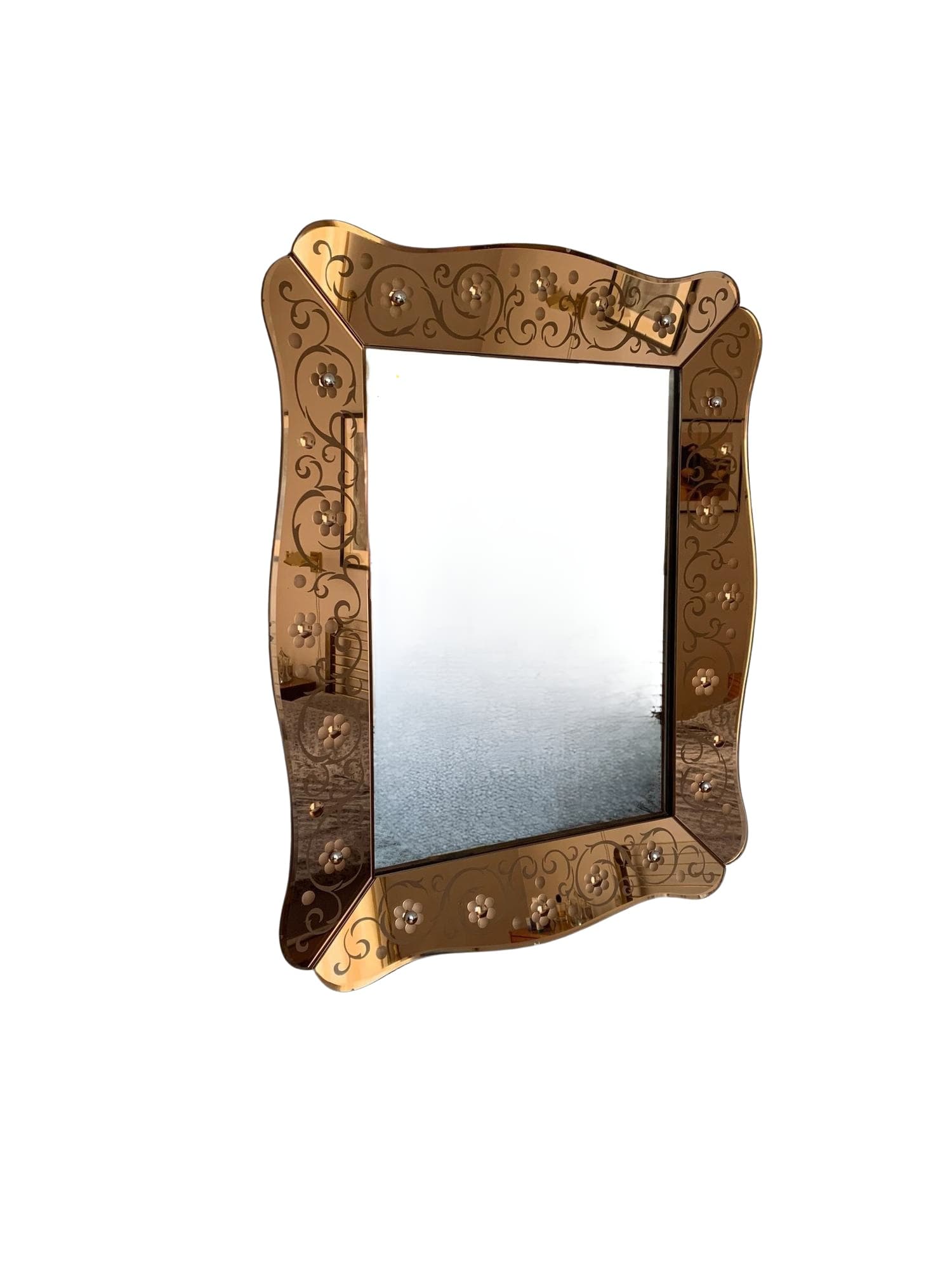 Wall mirror, Cristal Arte, golden glass, Pietro Chiesa style, Italy, 1950s.