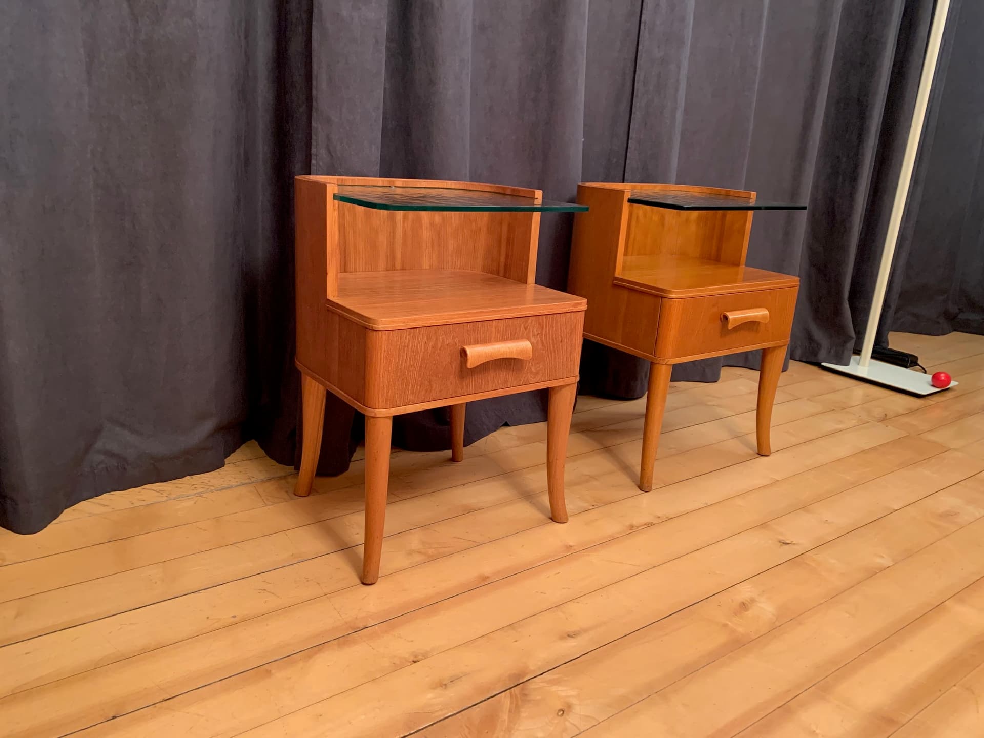 Pair of nightstands, brown elm wood, by A. Larsson, Bodafors, Sweden, 1940s. - 59748