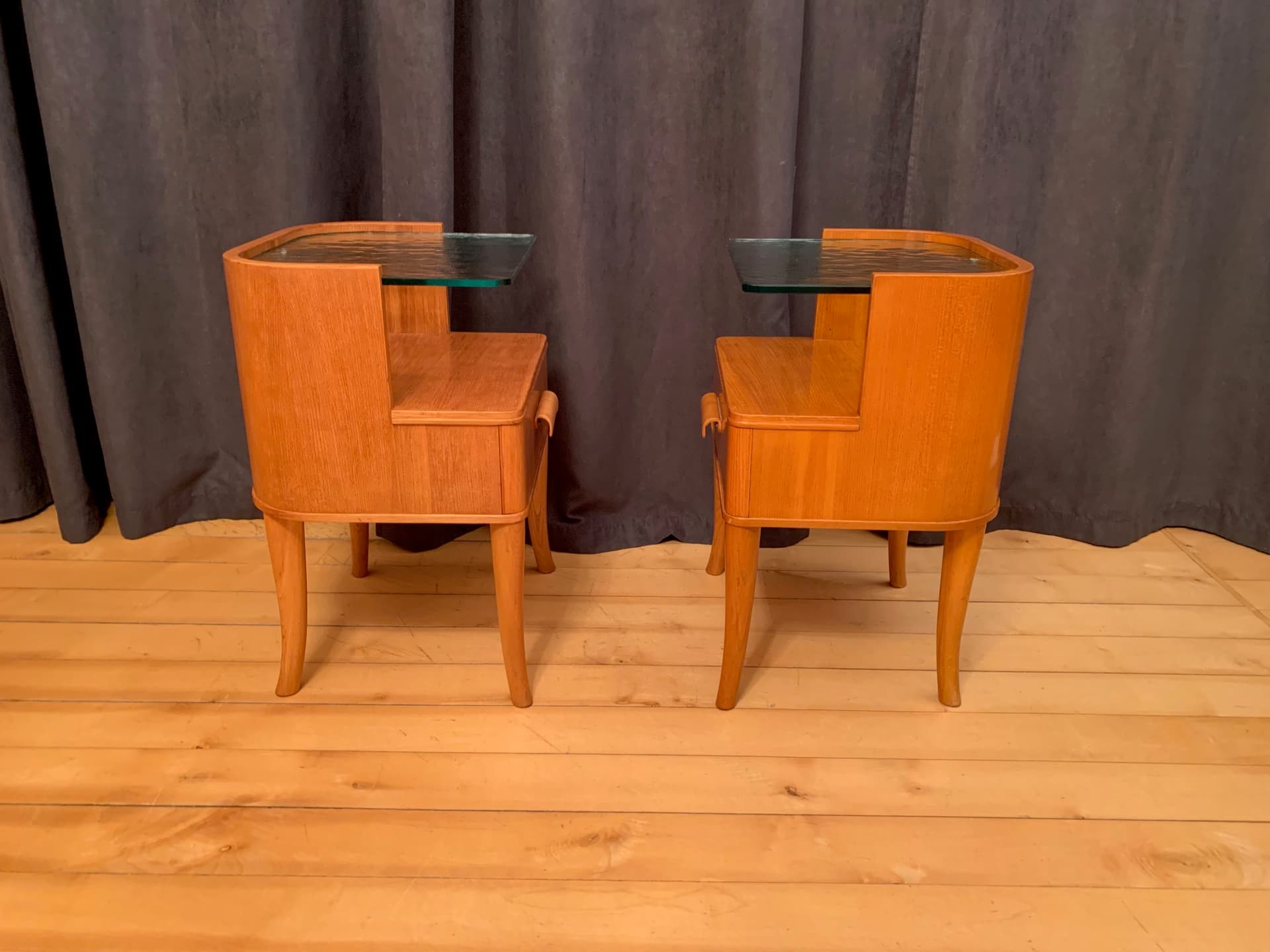 Pair of nightstands, brown elm wood, by A. Larsson, Bodafors, Sweden, 1940s. - 59745