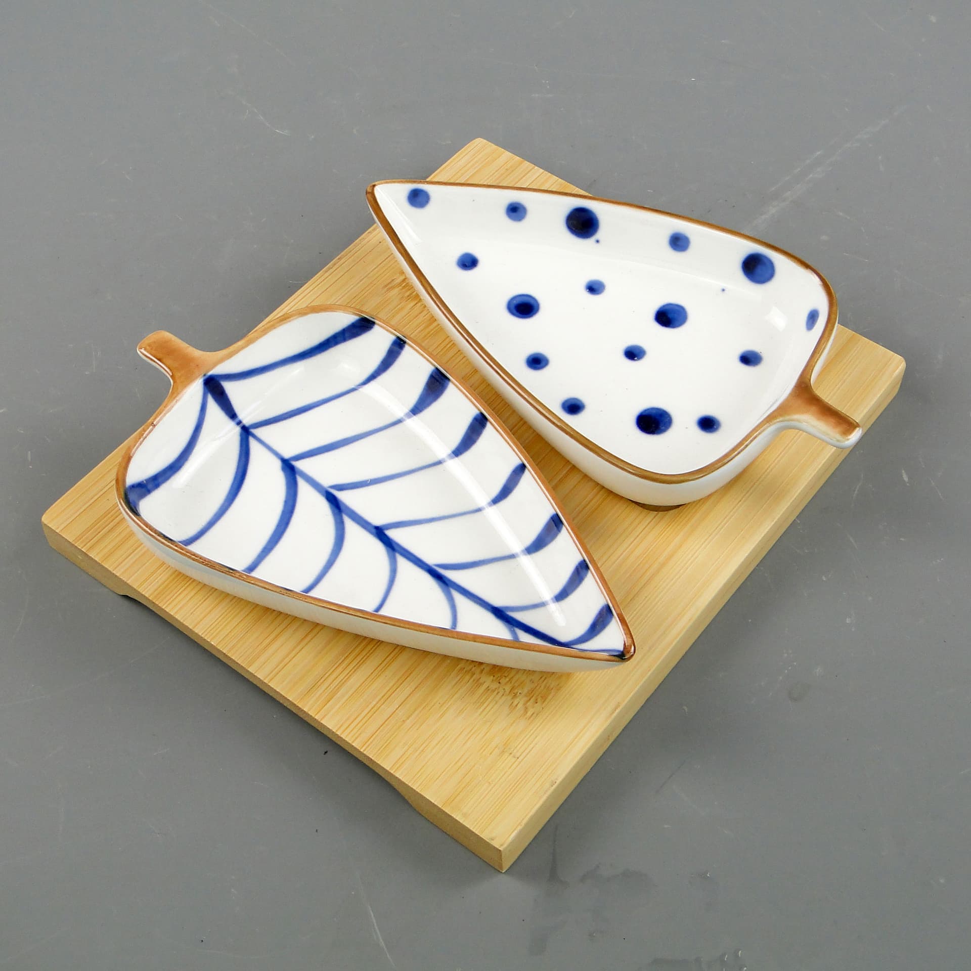 Zestaw naczyń do przystawek Oriental, porcelana ivory white, bambus, lata 90. - 59797