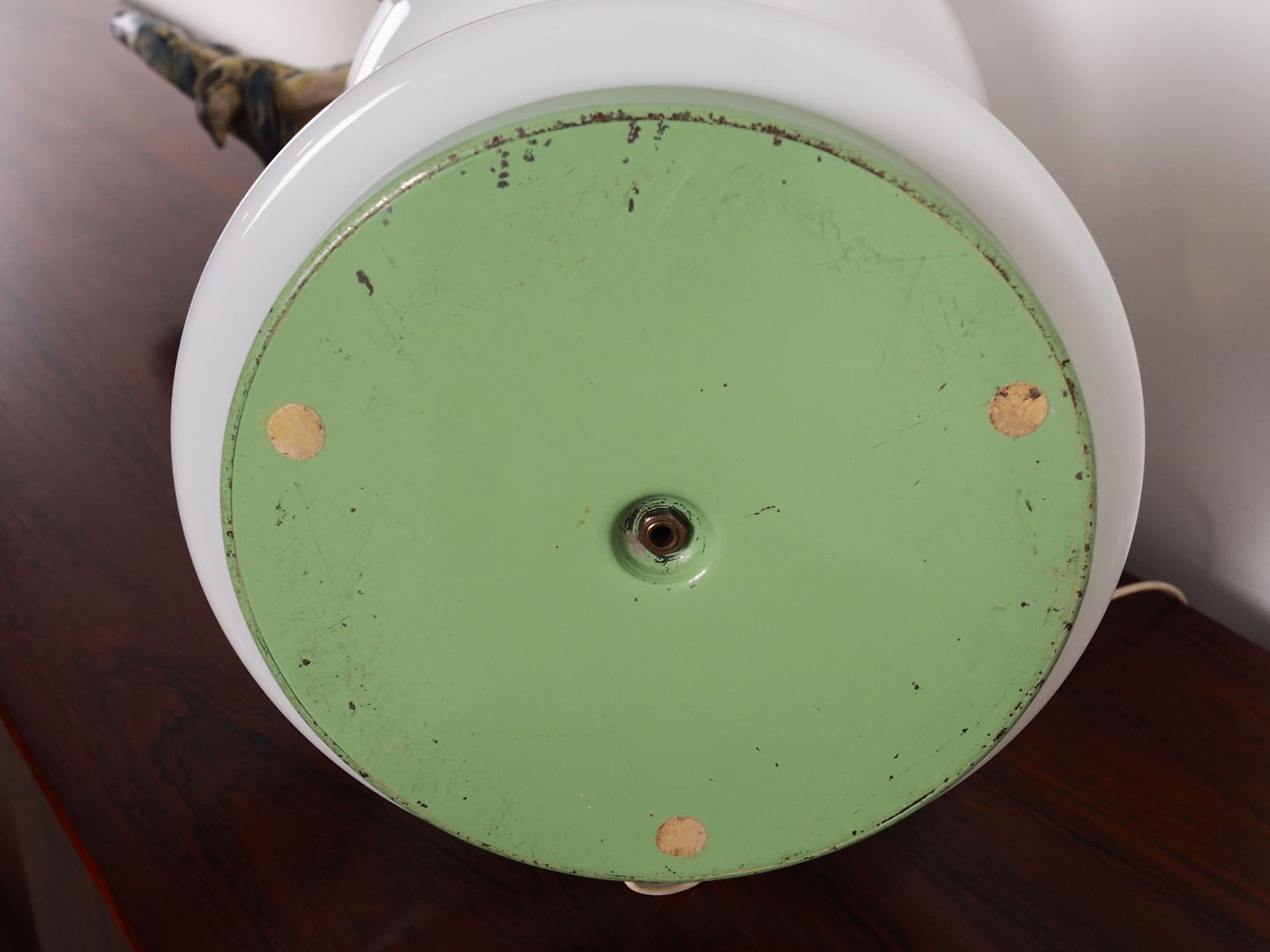 Lampa biurkowa Space Age, szkło białe, metal zielony, metal chromowany, Włochy, lata 70. - 59850