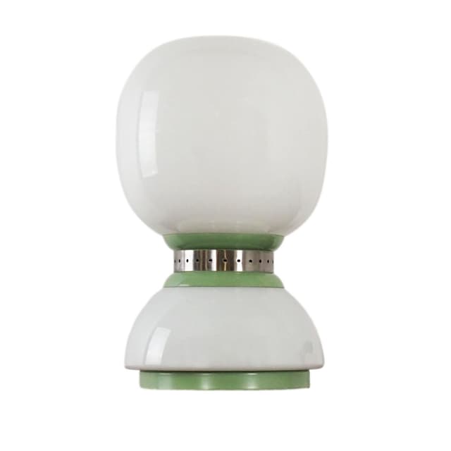 Lampa biurkowa Space Age, szkło białe, metal zielony, metal chromowany, Włochy, lata 70. - WYMIARY