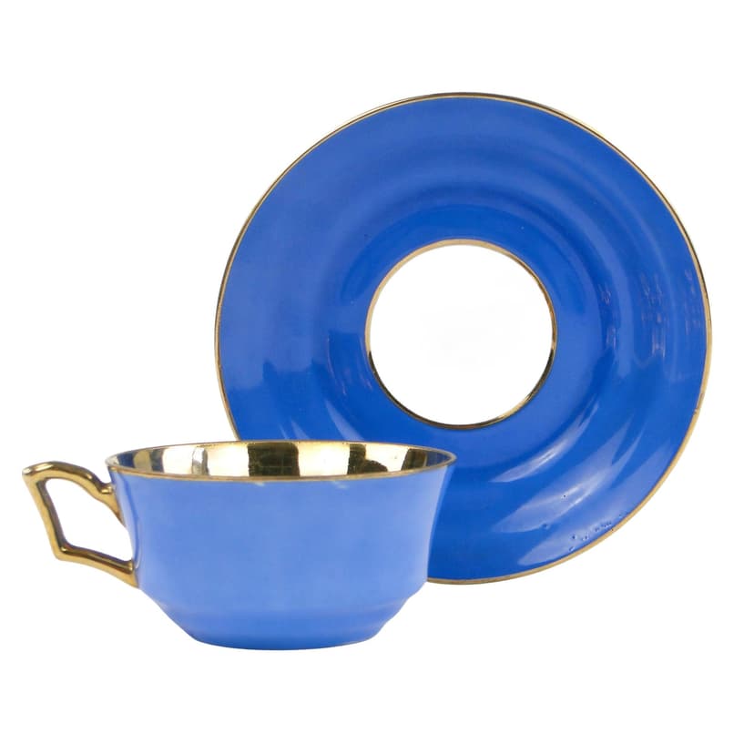 Filiżanka mokka Bałtyk, niebieski złoty, porcelana, proj. B. Wendorf, Ćmielów, Polska, lata 30.