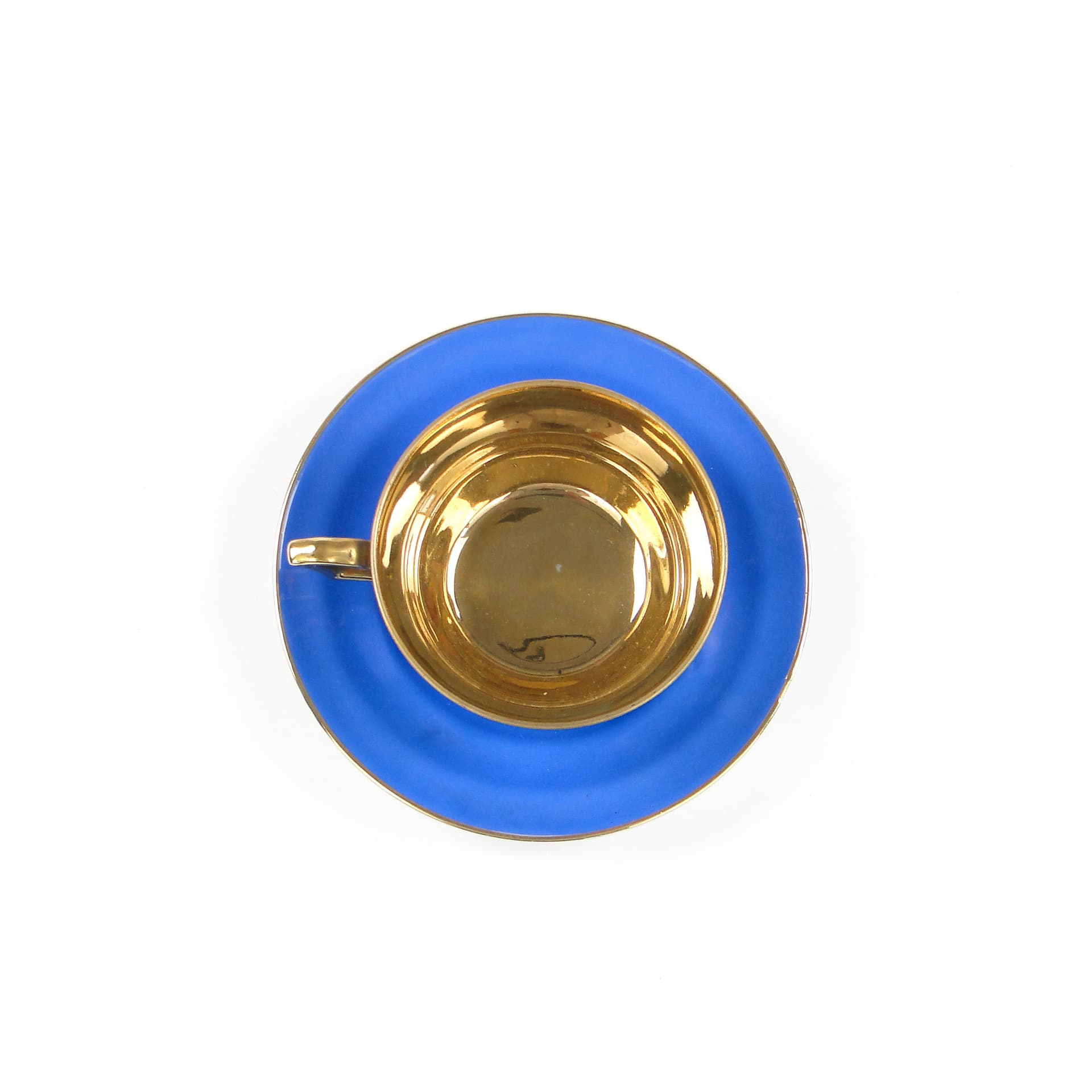 Filiżanka mokka Bałtyk, niebieski złoty, porcelana, proj. B. Wendorf, Ćmielów, Polska, lata 30. - 59935