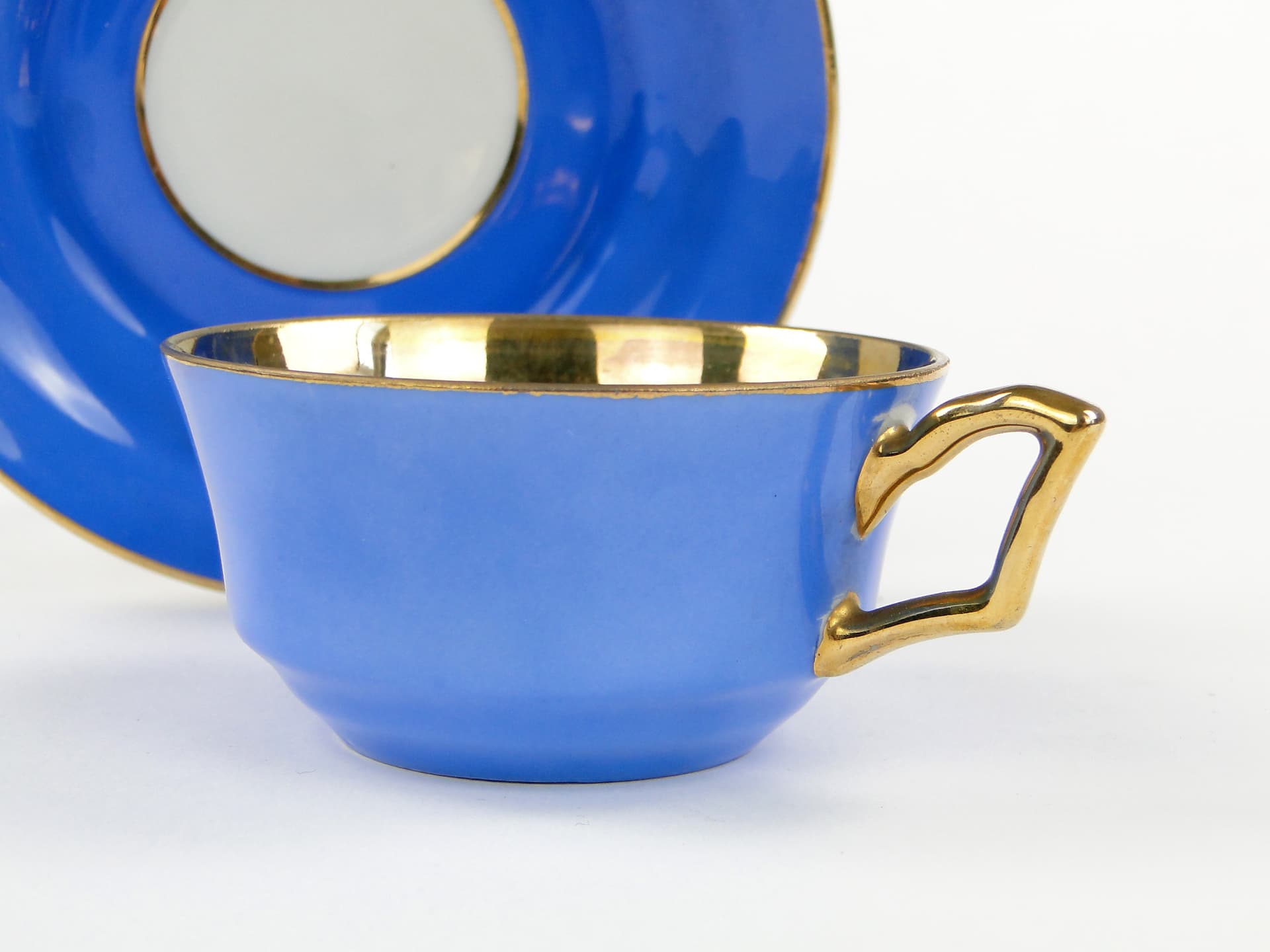 Filiżanka mokka Bałtyk, niebieski złoty, porcelana, proj. B. Wendorf, Ćmielów, Polska, lata 30. - 59933