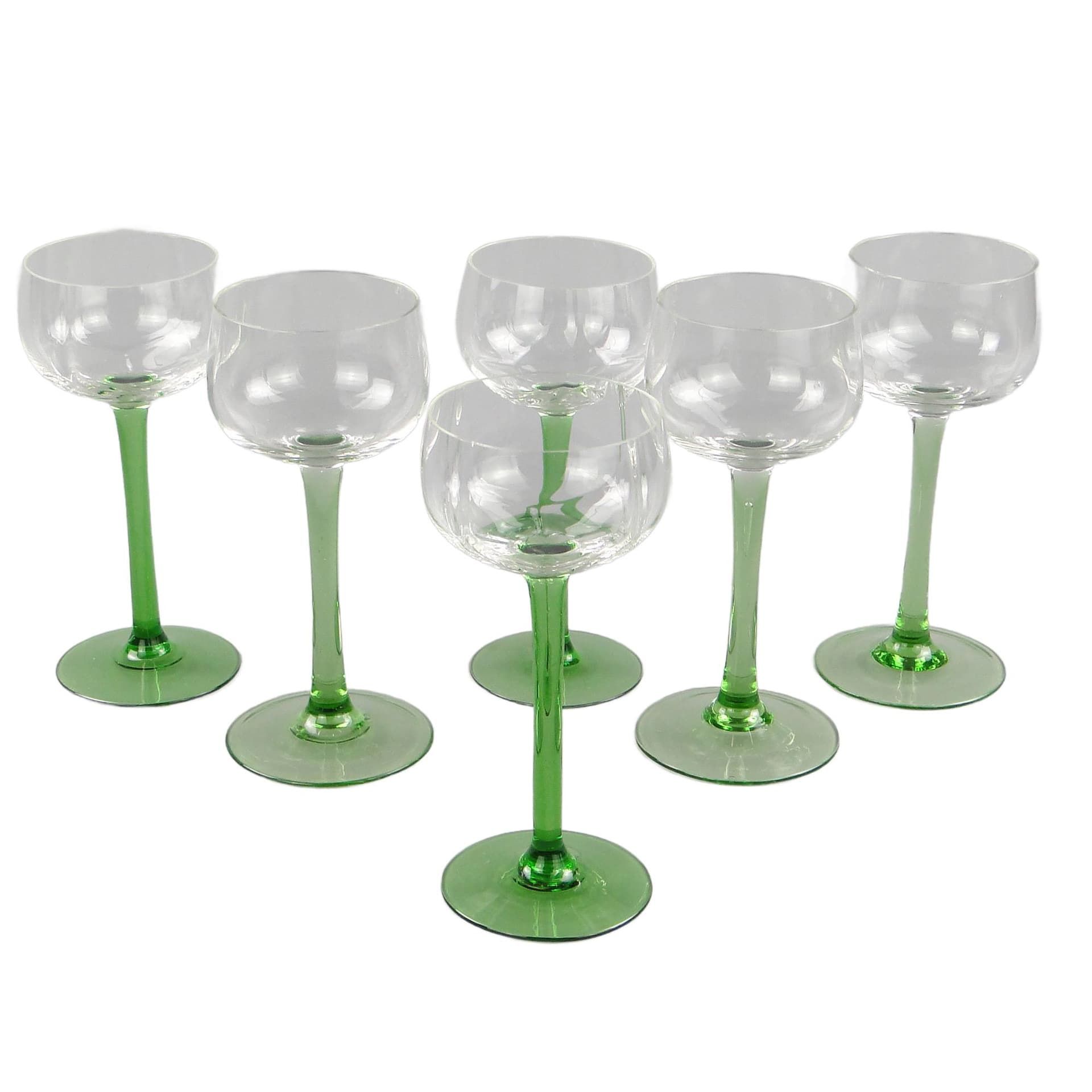 Set of Wine Goblets, Transparent Green, Glass, Italy, 1950s