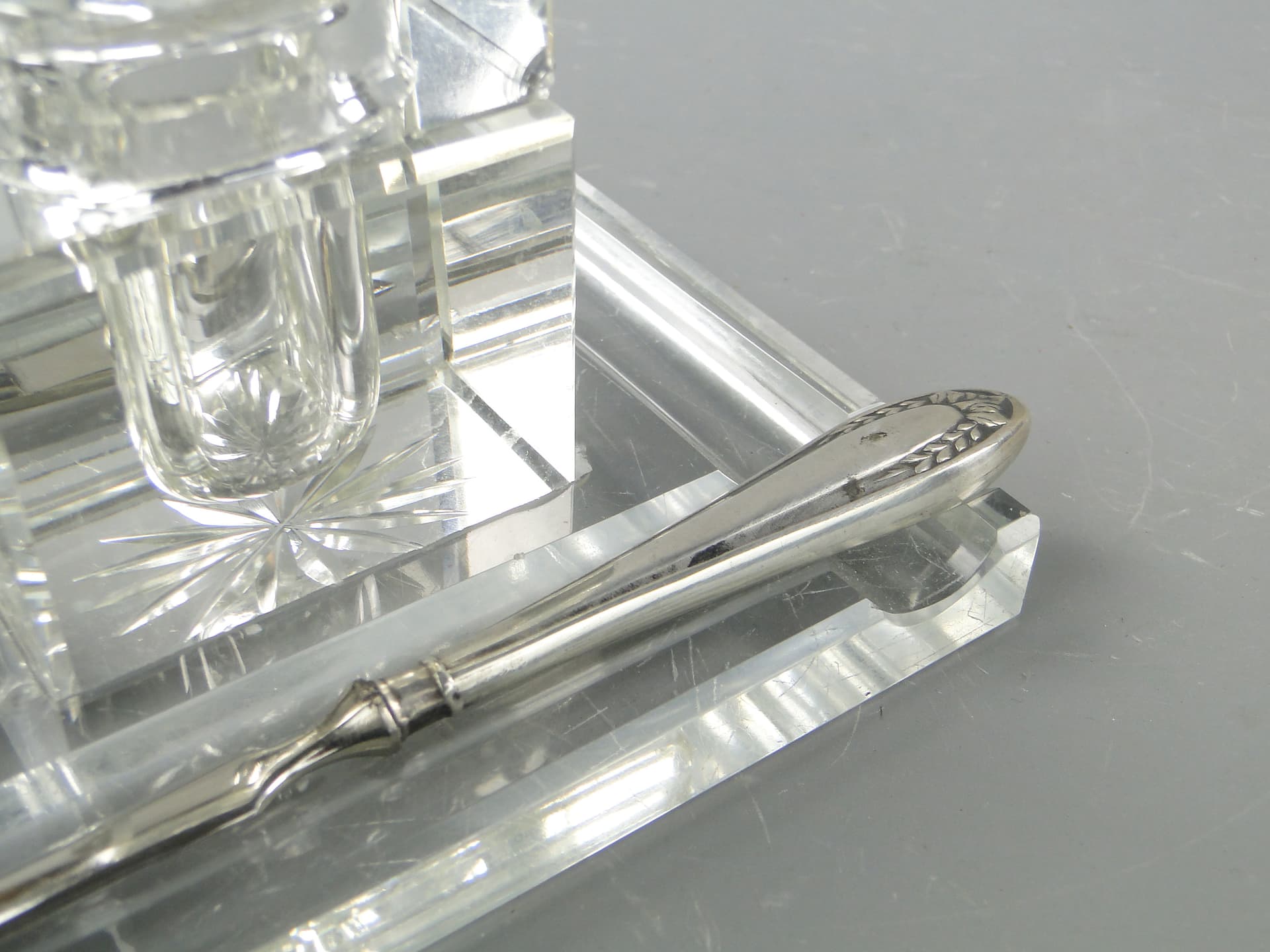 Desk inkwell set, transparent crystal, 1920s - 60041