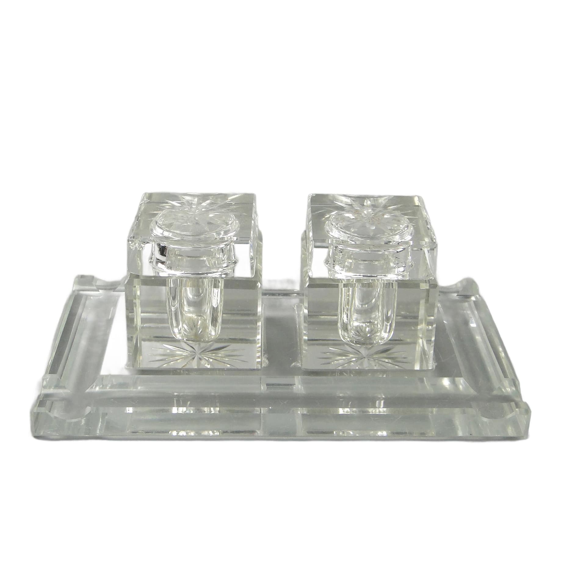 Desk inkwell set, transparent crystal, 1920s
