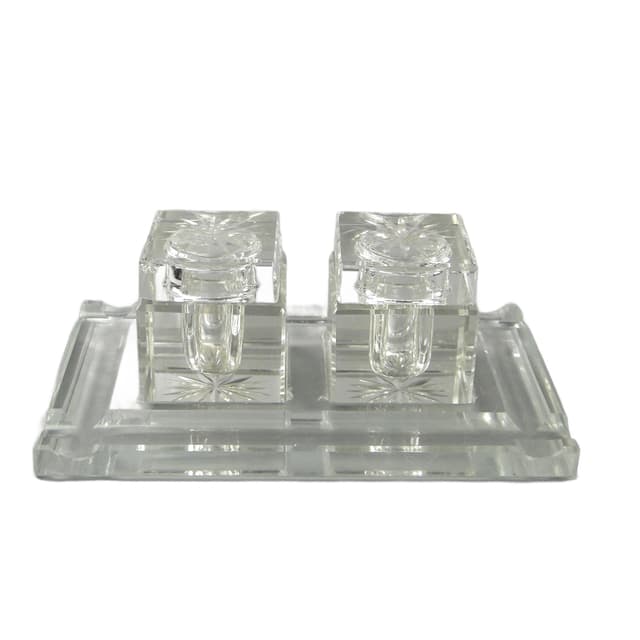 Desk inkwell set, transparent crystal, 1920s - DIMENSION