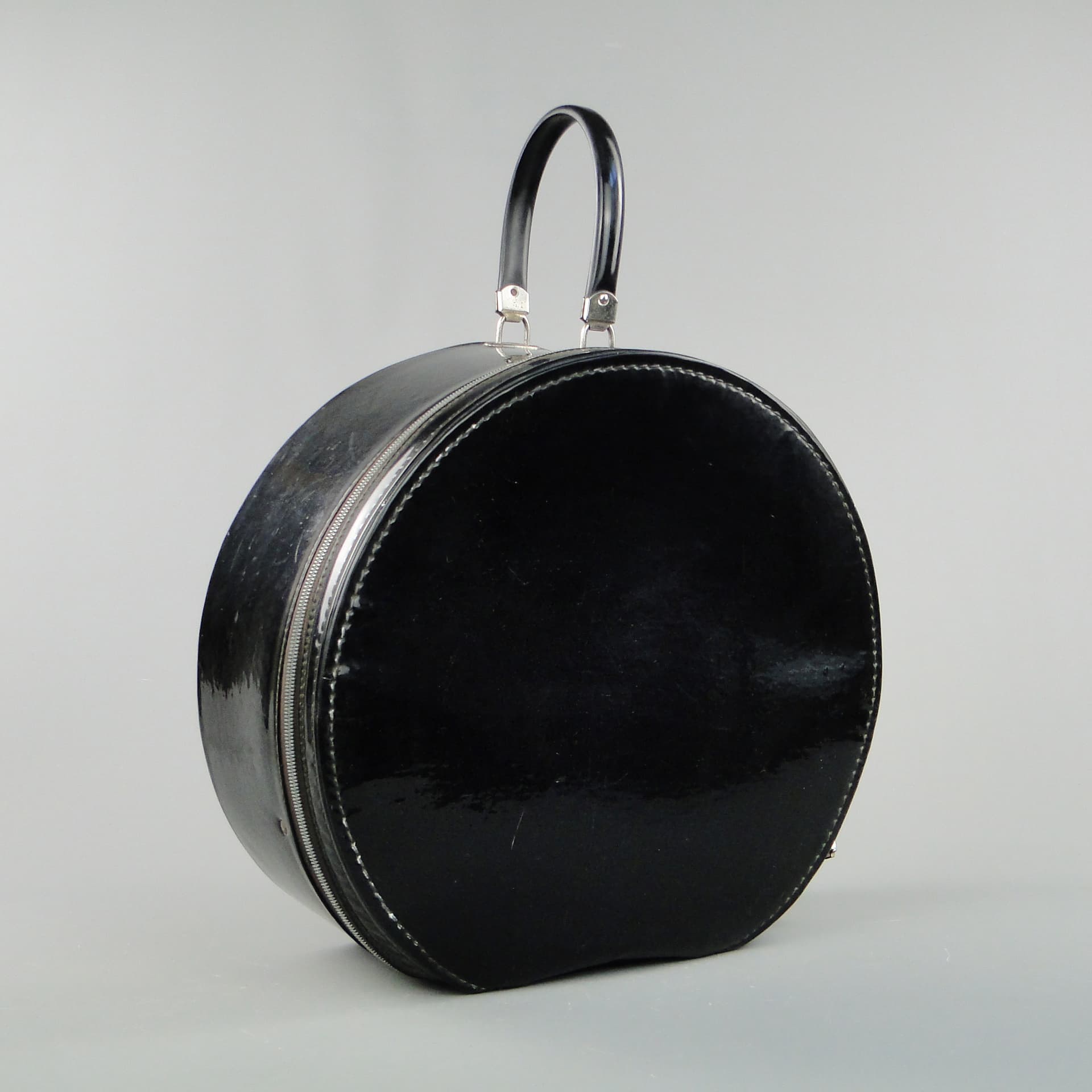 Hatbox, black, artificial leather, metal, France, 1950s - 60198