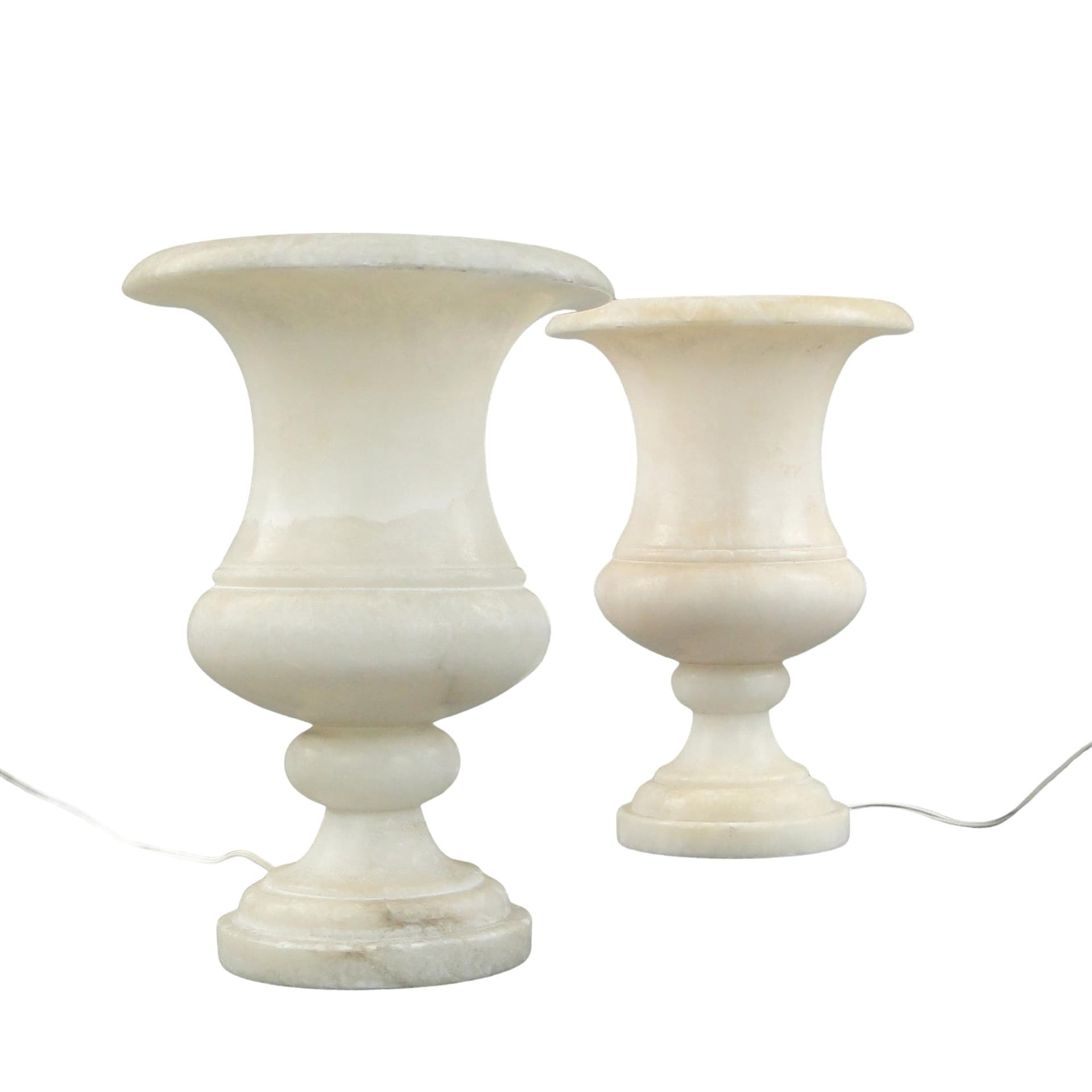 Pair of table lamps, ivory white alabaster, France, 1920s.