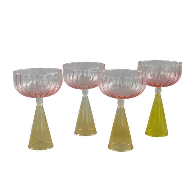 Zestaw kieliszków koktajlowych Memphis, szkło multicolor, Ritzenhoff und Breker, Niemcy, lata 80. - WYMIARY