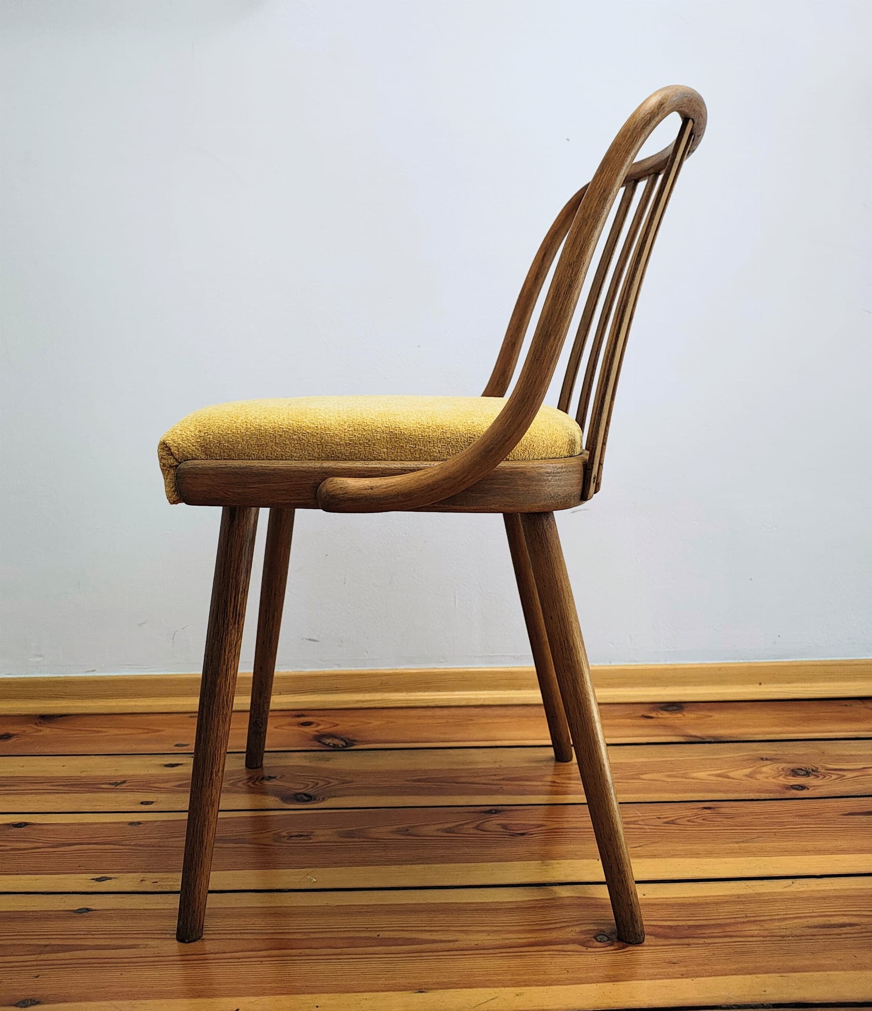 Set of chairs, mustard yellow, wood, by A. Suman, Tatra Nabytok, Czechoslovakia, 1960s. - 60276