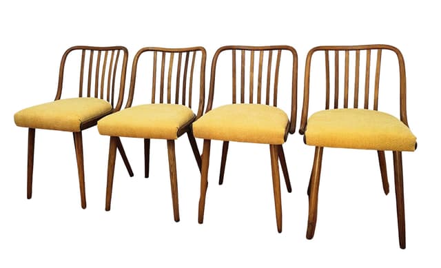 Set of chairs, mustard yellow, wood, by A. Suman, Tatra Nabytok, Czechoslovakia, 1960s. - DIMENSION