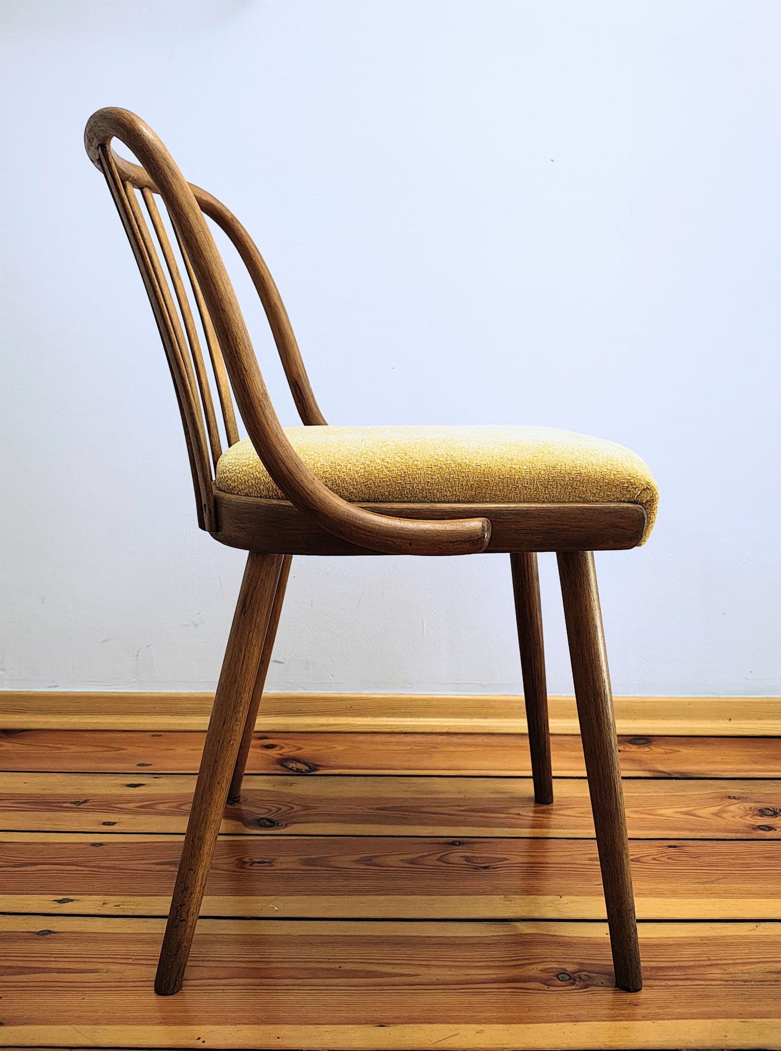 Set of chairs, mustard yellow, wood, by A. Suman, Tatra Nabytok, Czechoslovakia, 1960s. - 60274