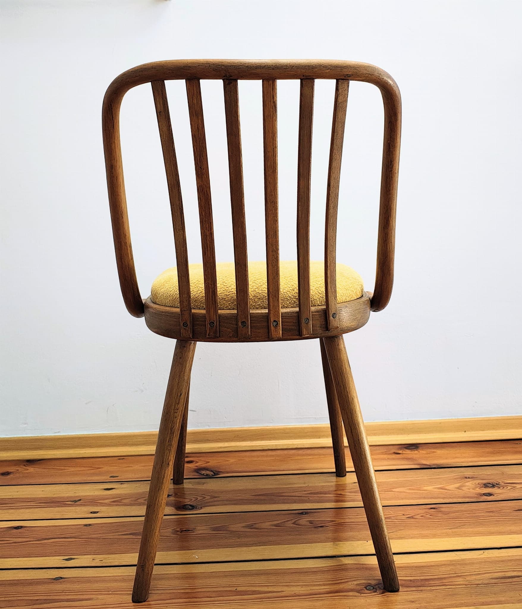 Set of chairs, mustard yellow, wood, by A. Suman, Tatra Nabytok, Czechoslovakia, 1960s. - 60275