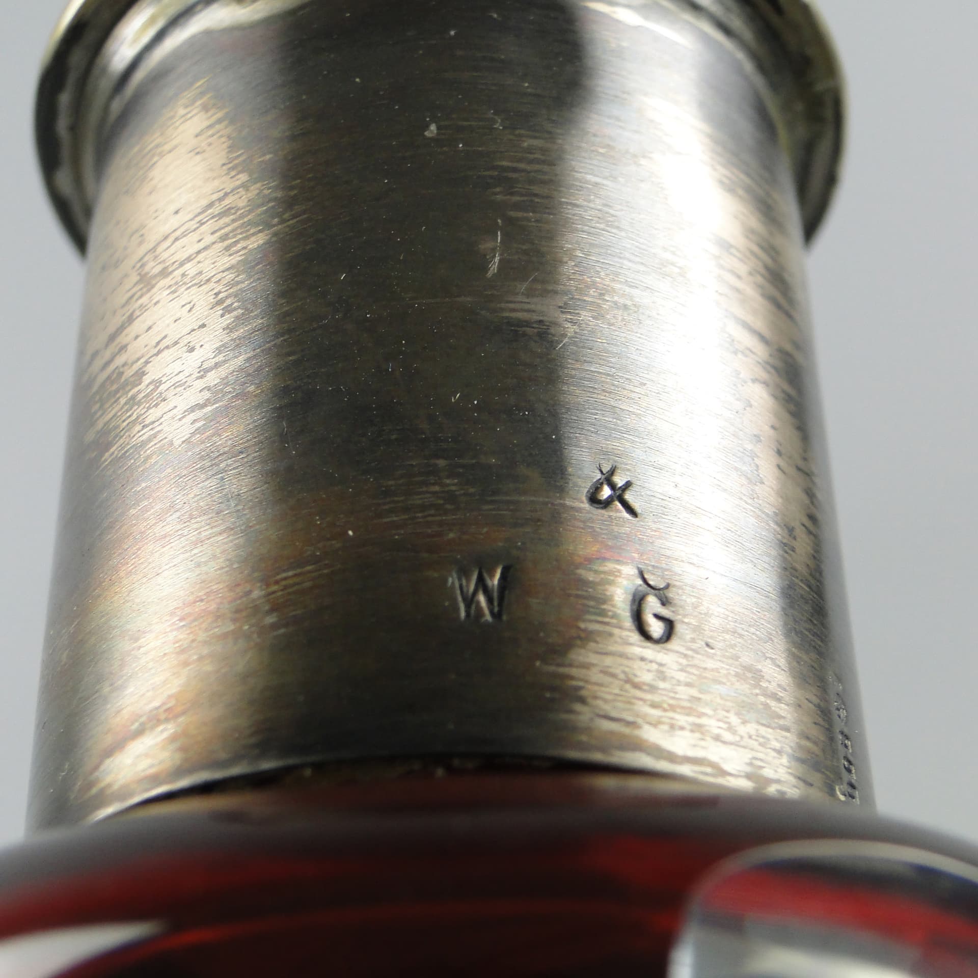 Karafka stołowa, rubinowa, szkło, srebro, Niemcy, XIX wiek - 60329