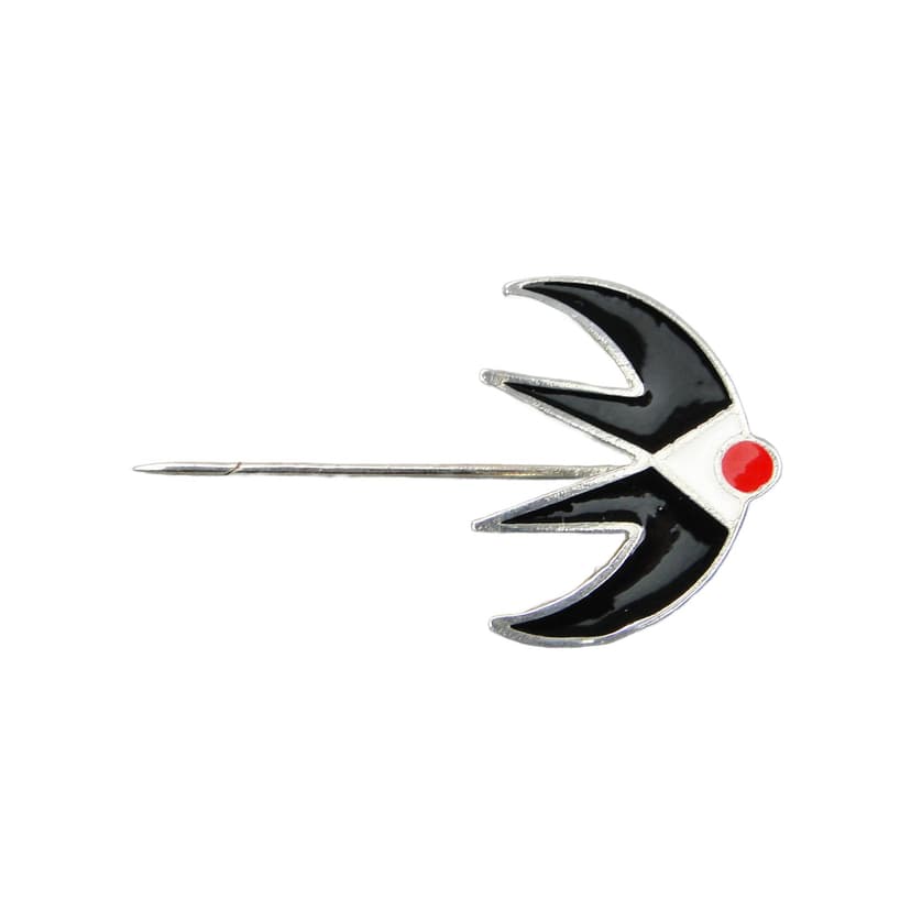 Wpinka Pierwsza Jaskółka, multikolor, metal, proj. J. Treutler, Polska, lata 50.