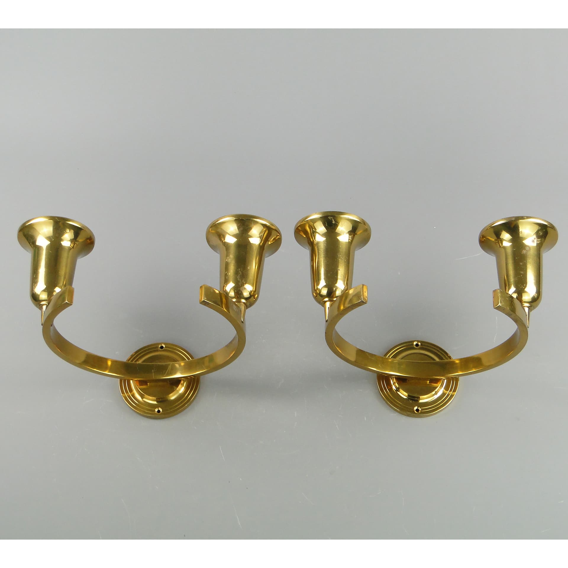 Para kinkietów Art Deco, mosiądz złoty, Polska, lata 50. - 60337